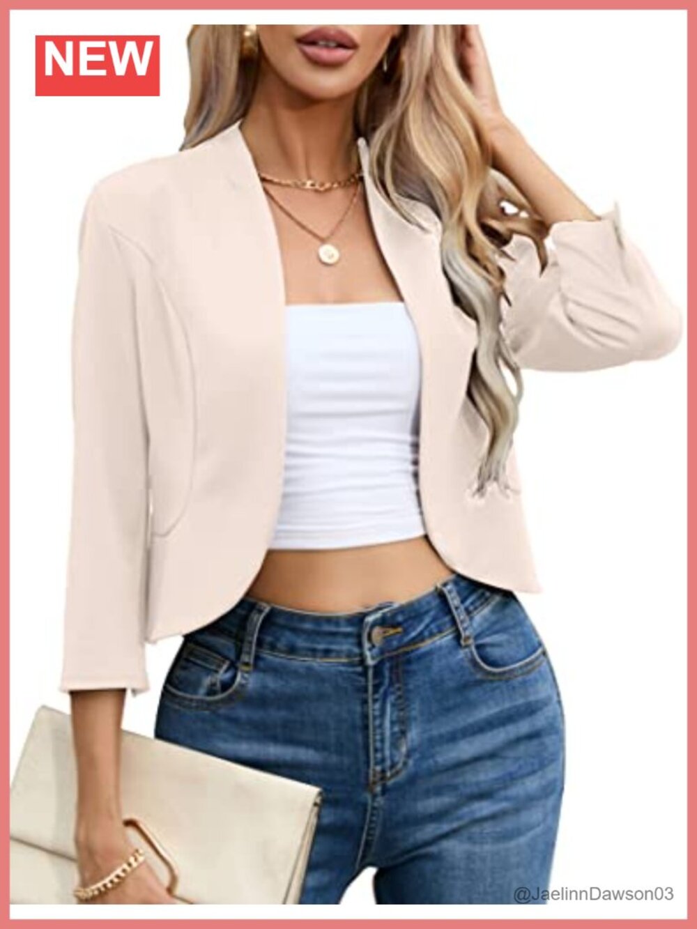 Women's Cropped 3/4 Sleeve Collarless Open Front Blazer Cardigan